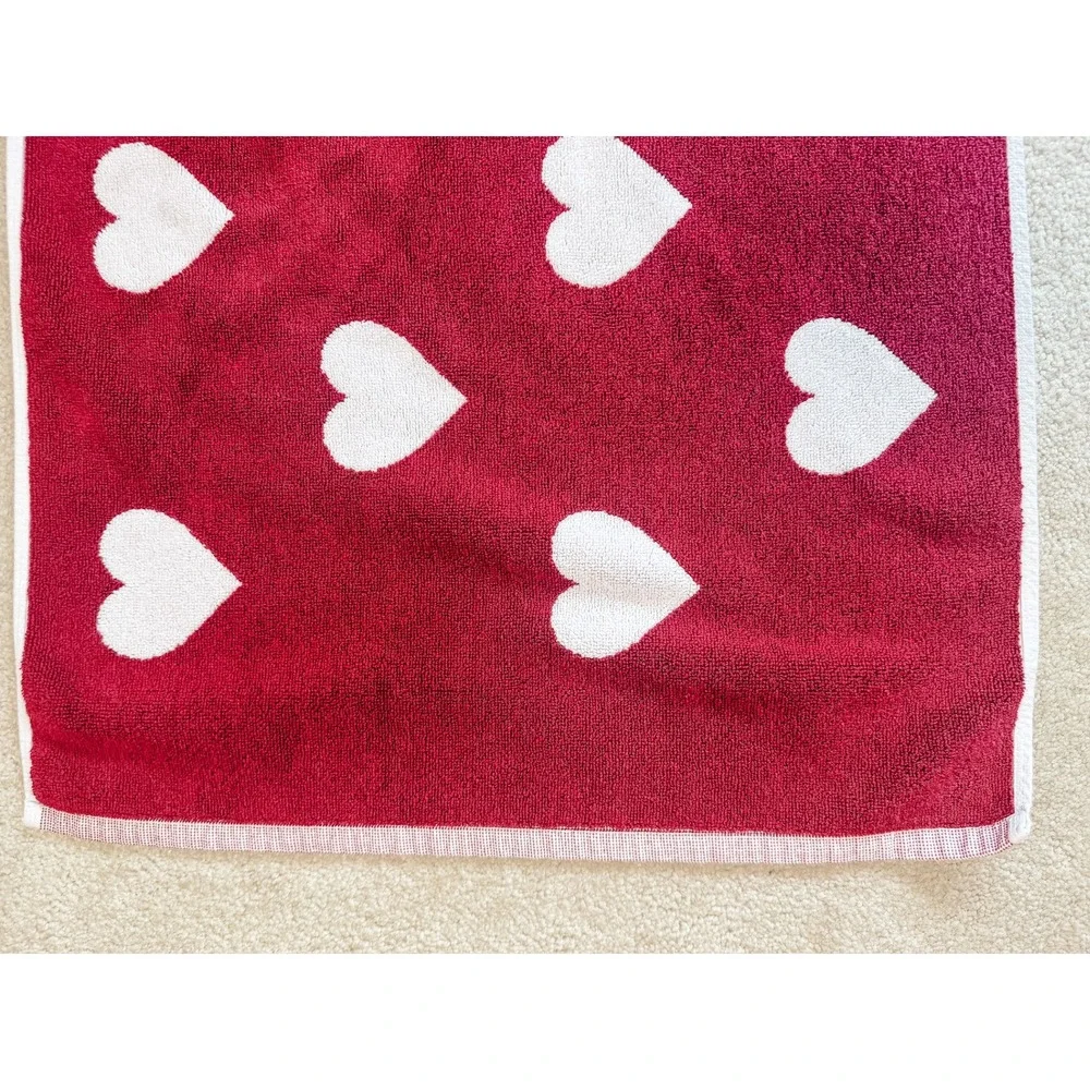 Pottery Barn Hearts Bath Mat White  Red 100% Cotton Made in Portugal